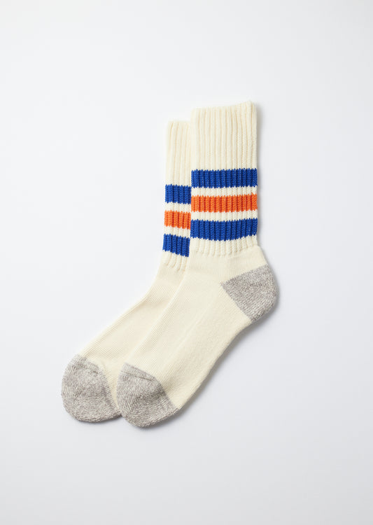 Coarse Ribbed Old School Crew Socks: Blue/Orange