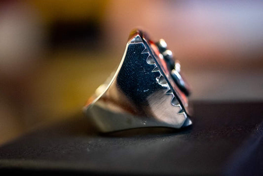 Sterling silver and brass ring, featuring an anchor emblem, handmade in South Korea.