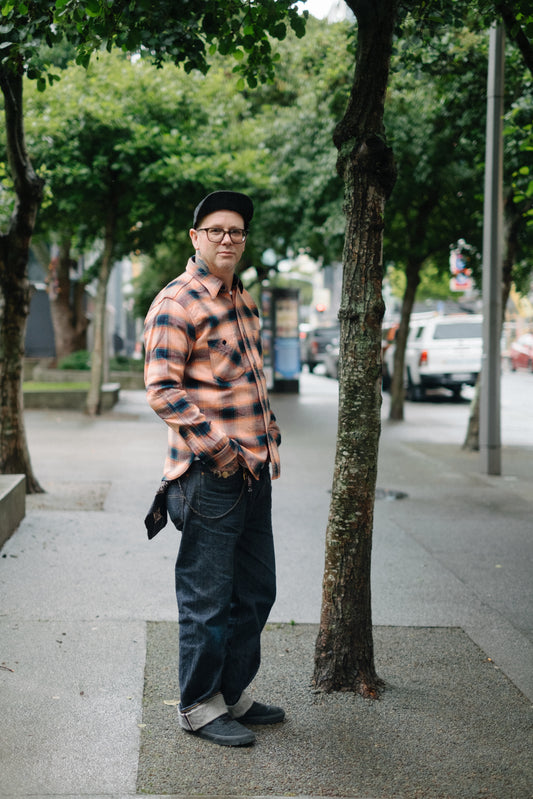 Rope Dyed Indigo/Pink Flannel Shirt