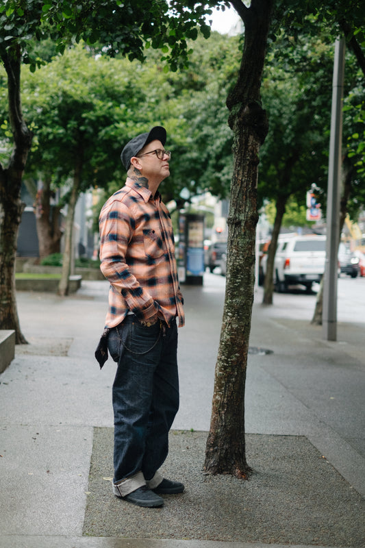Rope Dyed Indigo/Pink Flannel Shirt