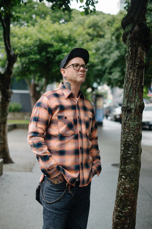 Rope Dyed Indigo/Pink Flannel Shirt