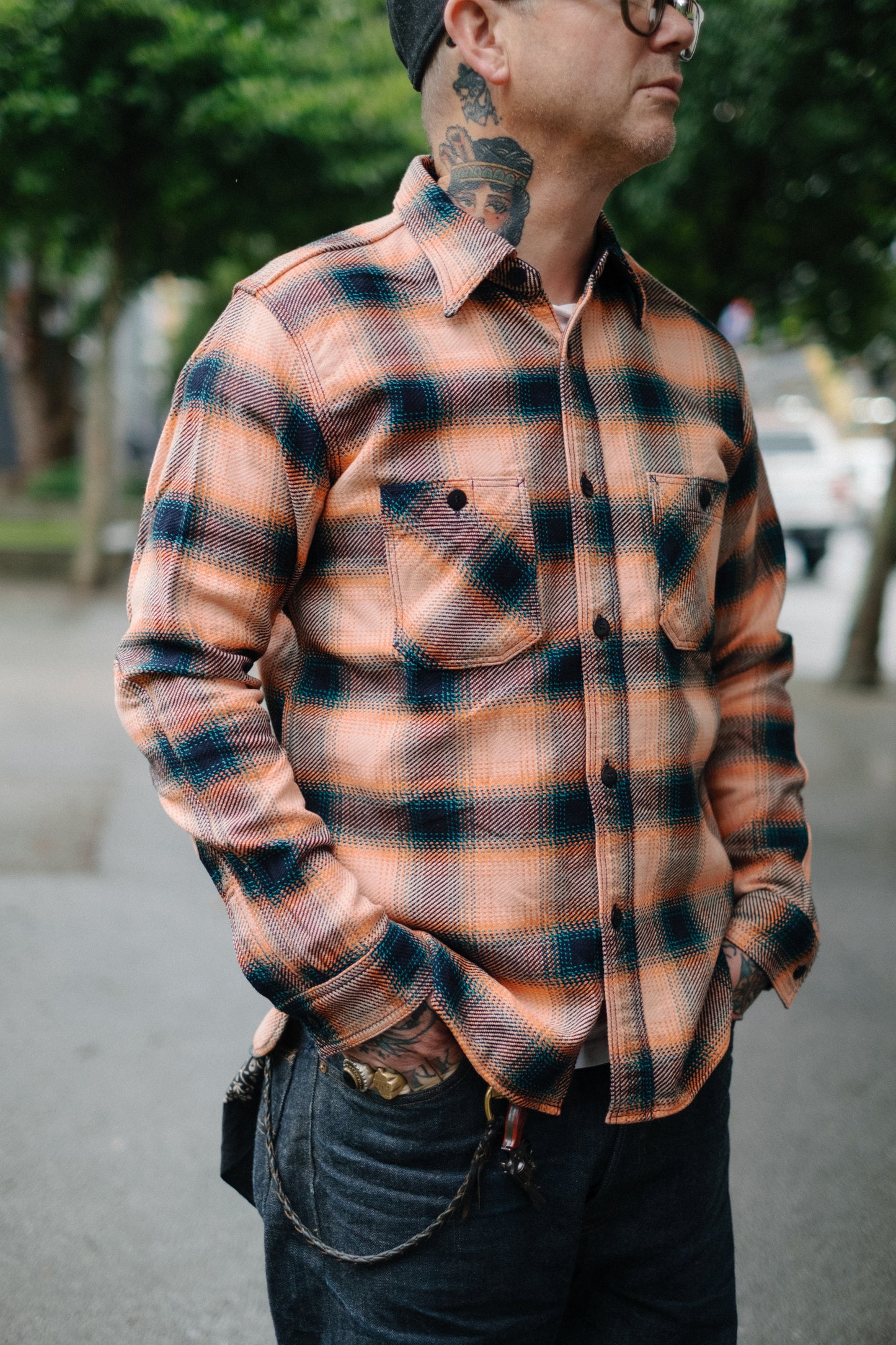 Rope Dyed Indigo/Pink Flannel Shirt