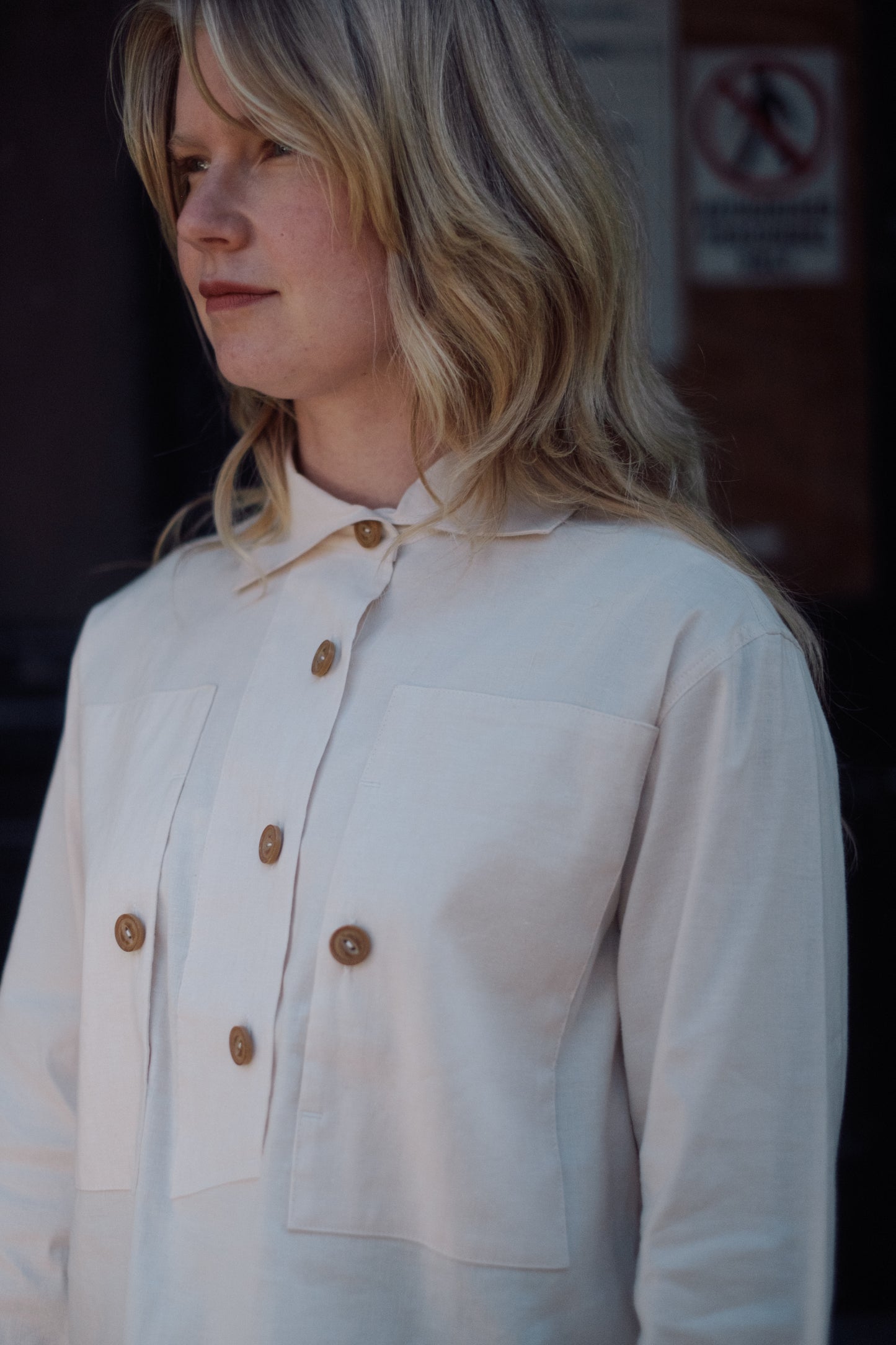 Pullover Smock Shirt  - off white slubbed chambray