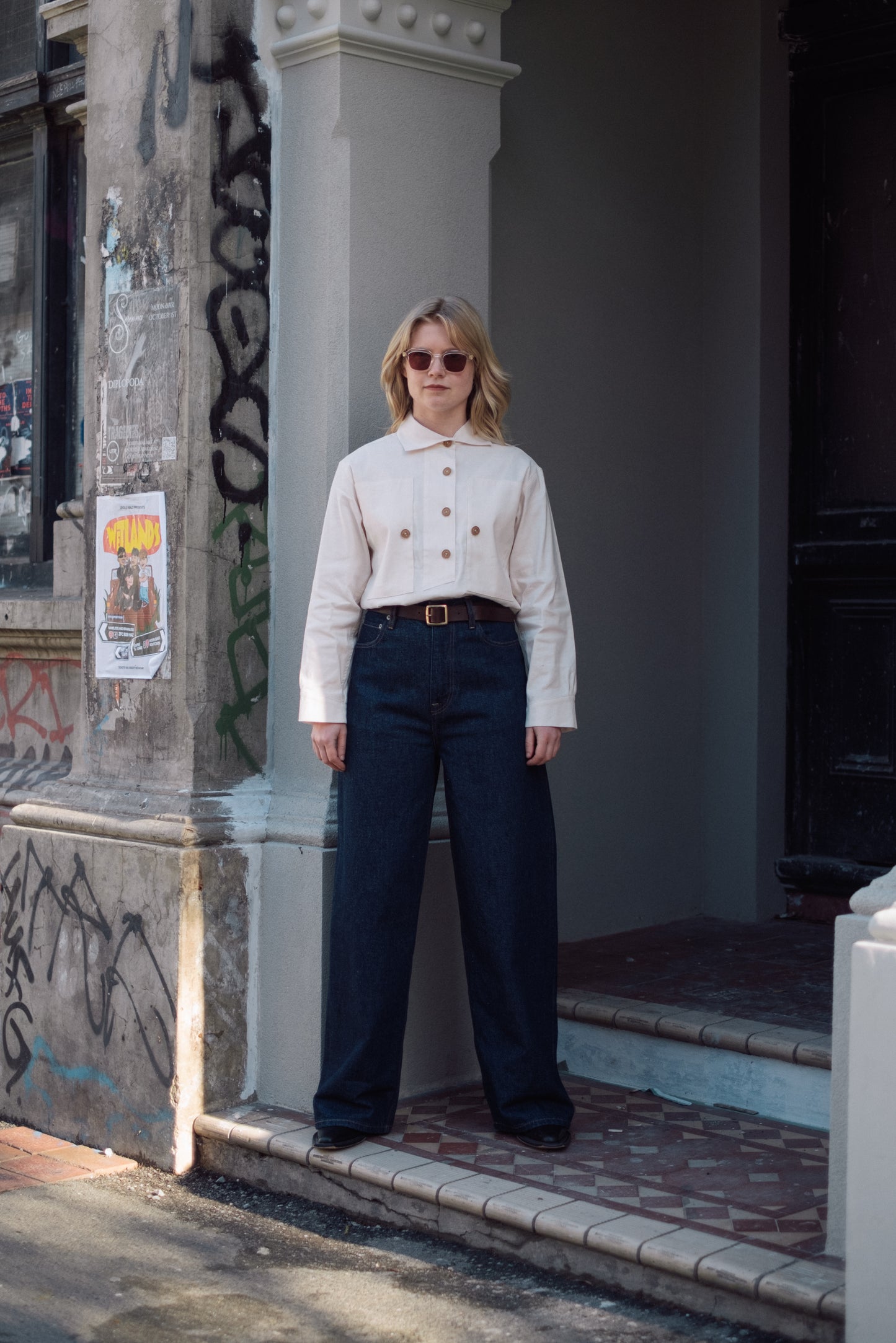 Pullover Smock Shirt  - off white slubbed chambray