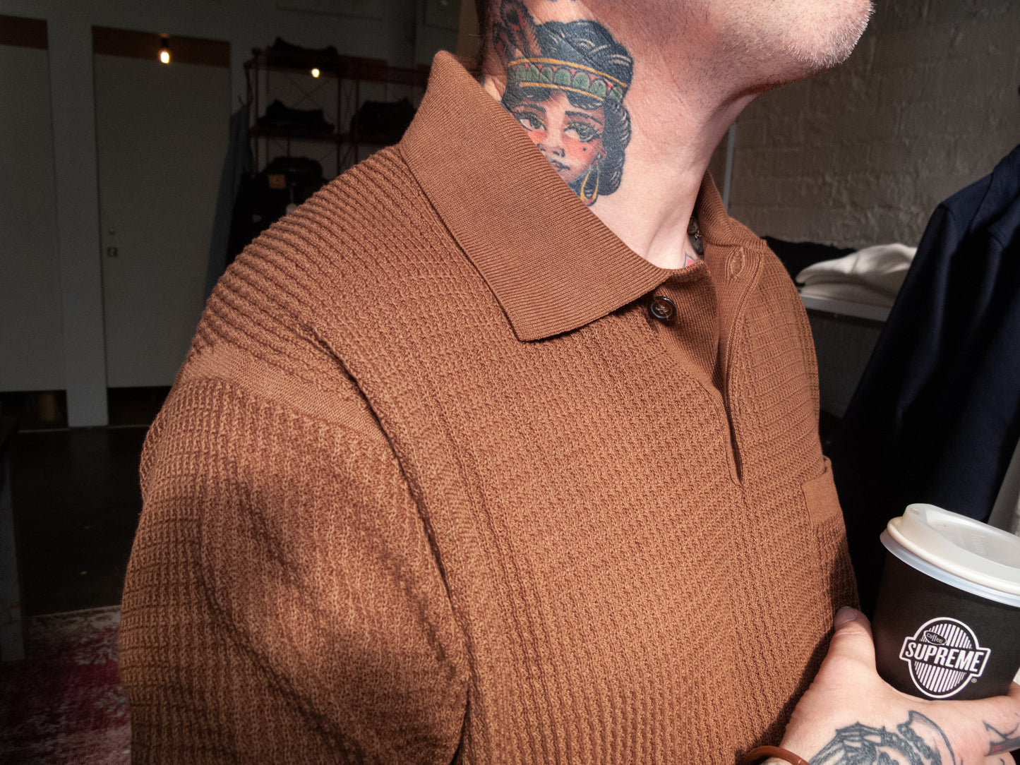 Brown SS Knit Polo