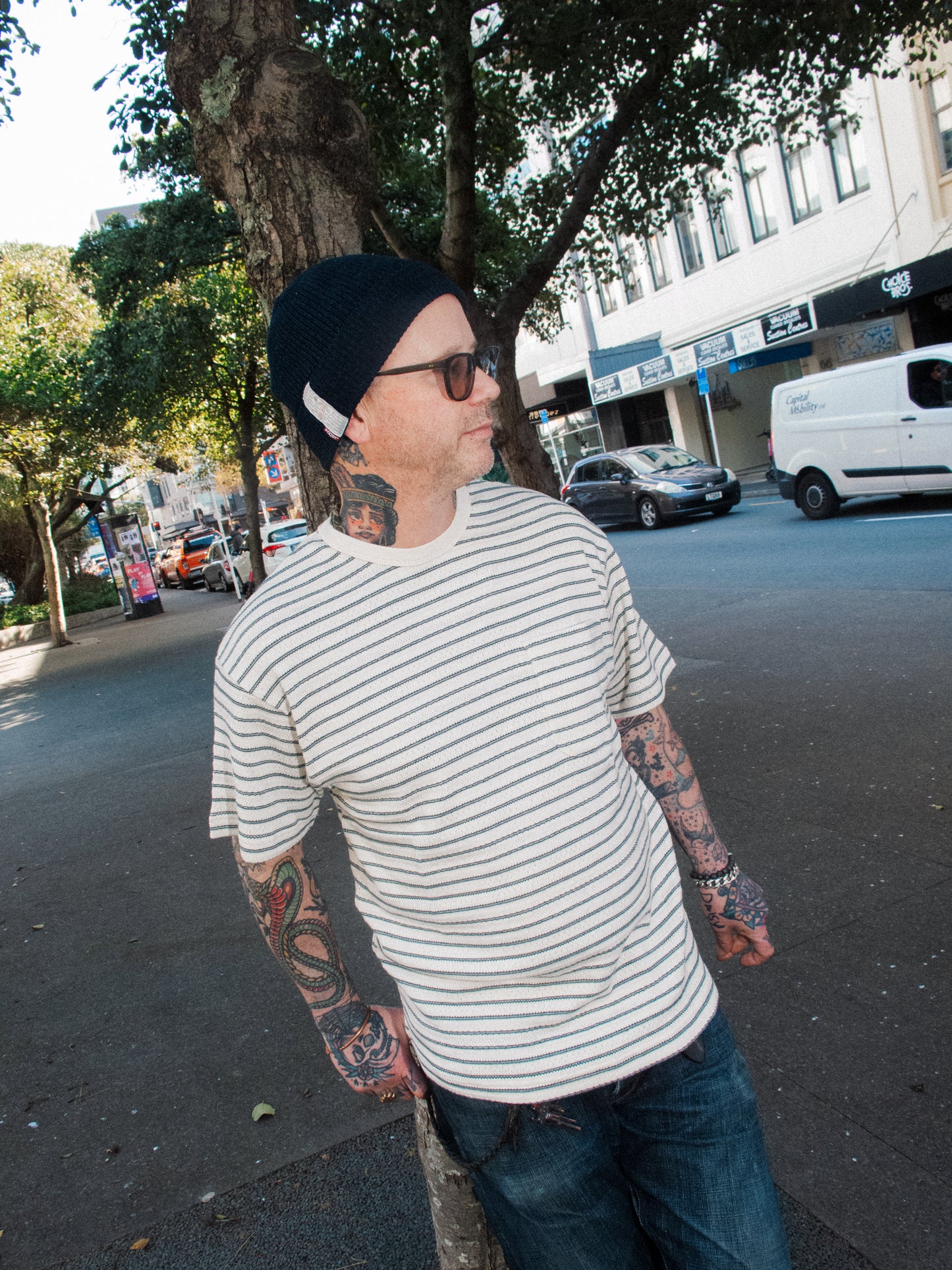Fly Tee - Striped Ecru