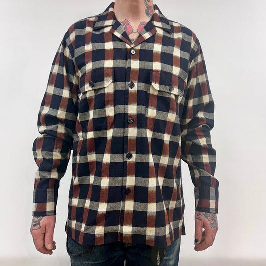 LS Utility Shirt - Check Ikat Navy/Brown