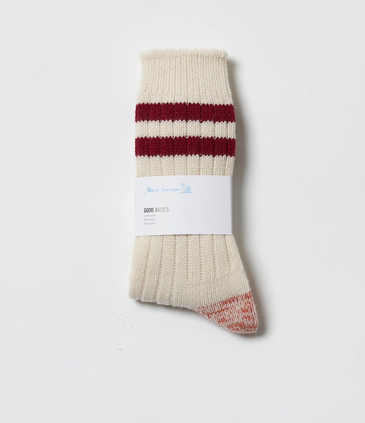 Striped Merino Sock - Off White & Dark Red