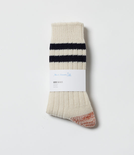 Striped Merino Sock - Off White & Ink Blue