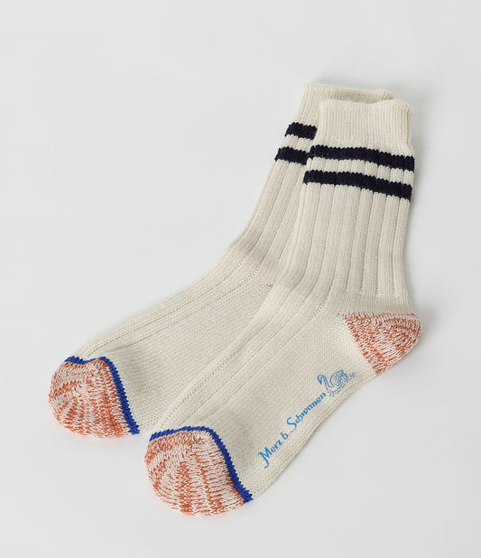 Striped Merino Sock - Off White & Ink Blue