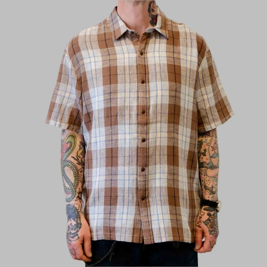 Linen Blend S/S Shirt - Pinecone Brown/ Coronet Blue