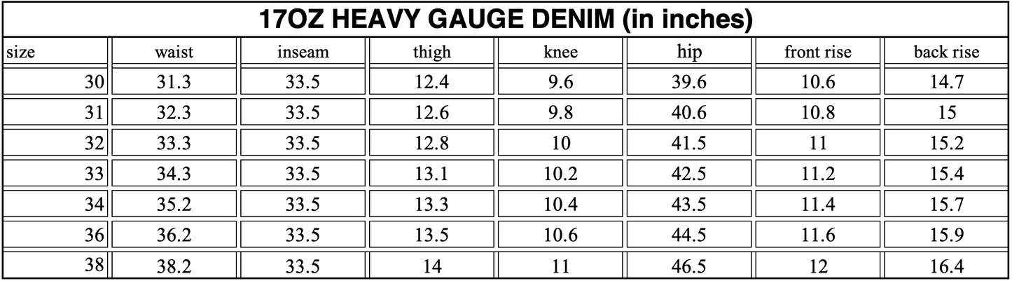 Heavy gauge 17oz straight leg