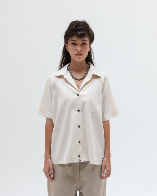 Bowling Shirt - off-white slubbed chambray