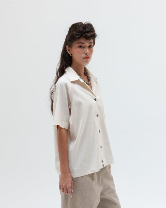 Bowling Shirt - off-white slubbed chambray