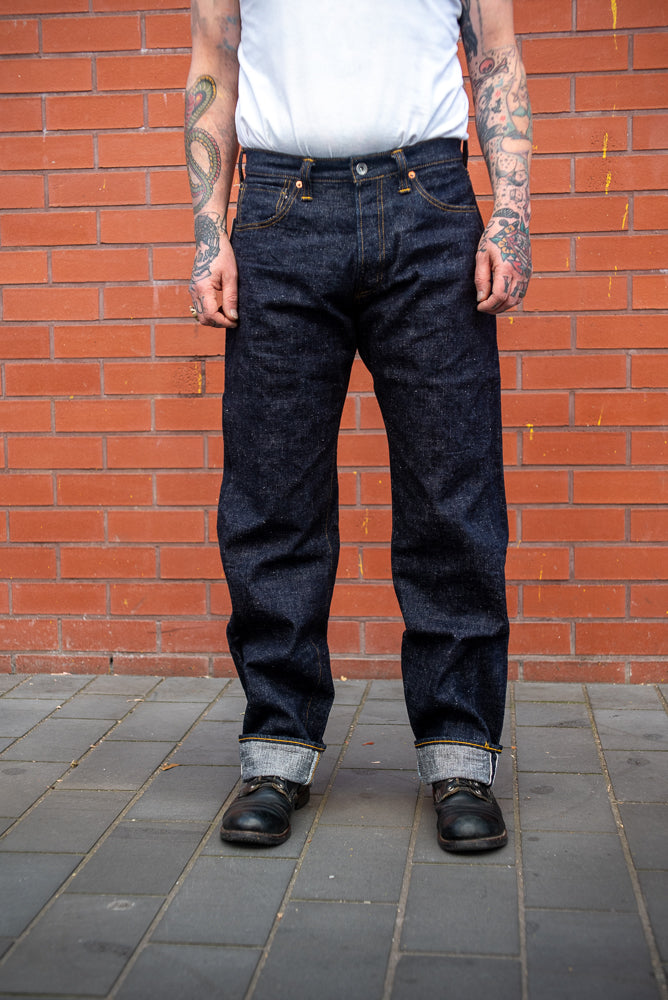 these 17oz regular straight jeans are made from japanese indigo selvedge denim that has fast fades. made in osaka. sold at That was then This is now.